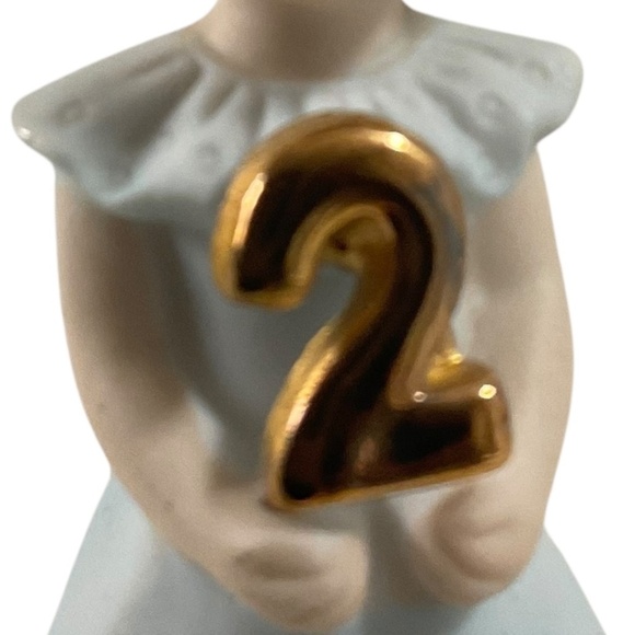 1981 Enesco Growing Up Birthday Girls Blonde Age 2 Figurine Blue Dress 3” Tall - Picture 2 of 8